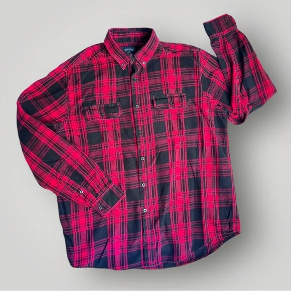 Faded Glory Flannel Red/Black Plaid Button Down Shirt - Picture 11 of 11